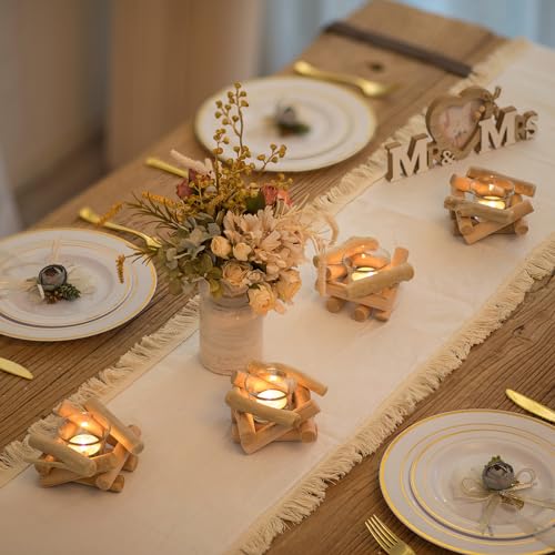 Sziqiqi Handmade Wooden Tea Light Candle Holder with Glass Cup Rustic Country Coastal Style for Farmhouse Home Decoration Home Altar Decoration Holoday Wedding Decoration Pack of 4 - size: 4pcs