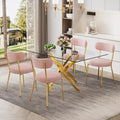 5 Piece Rectangular Glass Dining Table Set, 63'' Modern Kitchen Table Set Gold Base with 4 Luxury Pink Gold Boucle Dining Chairs, Dining Table and Chairs for Home, Apartment - color: Golden+pink Gold Chairs, size: 63'' + 4 Chairs