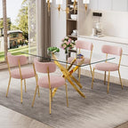 5 Piece Rectangular Glass Dining Table Set, 63'' Modern Kitchen Table Set Gold Base with 4 Luxury Pink Gold Boucle Dining Chairs, Dining Table and Chairs for Home, Apartment - color: Golden+pink Gold Chairs, size: 63'' + 4 Chairs