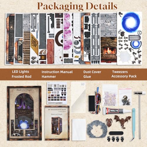 MiniCity Book Nook Kit, DIY Miniature House Dollhouse Kit for Adults and Teens, Booknook Tiny House Bookshelf Decor (Blade and Magic) - style: Sword and Magic