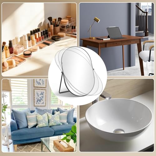 Vanity Desk Table Mirror, Adjustable Rotation Oval Tabletop Standing Makeup Mirror with Metal Framed for Living Room, Bedroom, Bathroom, Dark Grey