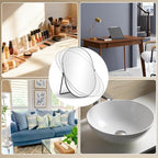 Vanity Desk Table Mirror, Adjustable Rotation Oval Tabletop Standing Makeup Mirror with Metal Framed for Living Room, Bedroom, Bathroom, Dark Grey