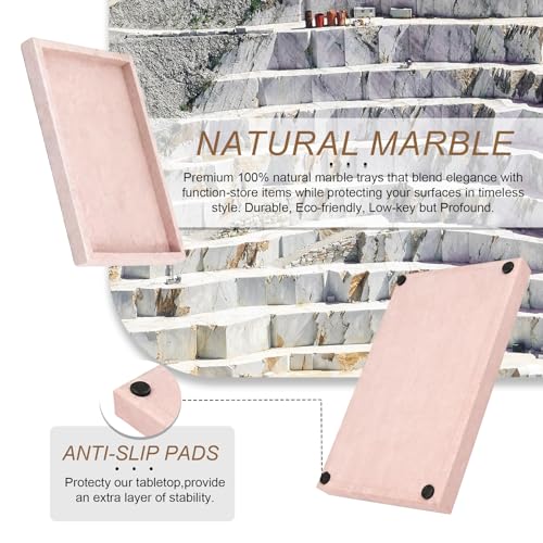 Natural Marble Tray, Stone Tray for Bedroom/Bathroom/Kitchen/Vanity Countertop, Jewelry Tray for Rings Earrings Necklace Bracelet Watch, Room Decor Aesthetic - color: Pink Travertine, size: 11.8" x 7.9" x 1.2"