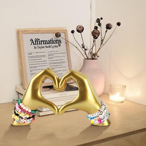 Gold Decor for Living Room Bedroom Bookshelf, Heart Hands Sculpture Decoration, Personalized from Daughter Son Wife (No Bracelets)