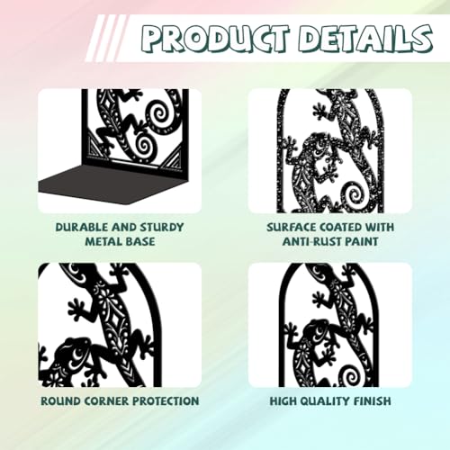 Peacoblue Metal Bookends for Shelves, Modern Decorative Heavy Duty Study Book Ends Stoppers for Office, Desk, Shelf, Room 5.3"x4.3"x7.9" Cast Iron Simple Tall Bookends 1 Pair (Geckos) - style: Geckos
