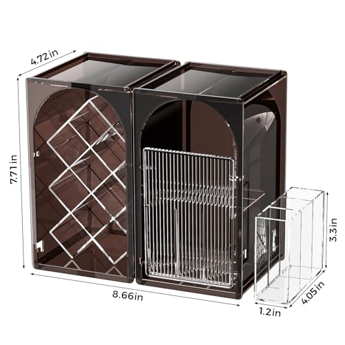 INVSSENE Stackable Makeup Organizer Countertop, Storage Perfume Skincare Cosmetic Lipstick Face Mask Makeup Brush Palettes, Ideal for Vanity Bathroom Counter - color: 3513 Coffee+Clear