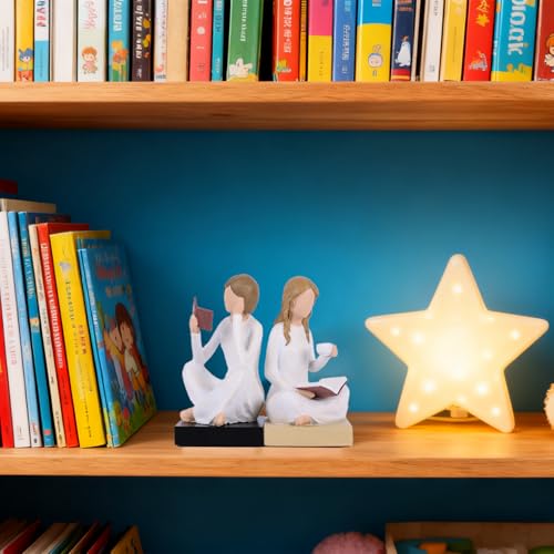 Gifts for Readers Book Lovers Women, Graduates, Students, Teachers, Caregivers, Hand-Painted Resin Reading Figurines Bookends for Home Library Office Desk Bookshelf Decor
