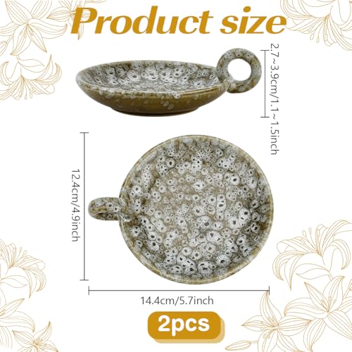 PH PandaHall 2pcs Vintage Ceramic Candle Tray, 4.9 inch Rustic Candle Holder Incense Holders with Handle Olive Green Plate Cup Holder for Tea Lights Pillar Candles Cup Home Decor Housewarming Decor - color: Green