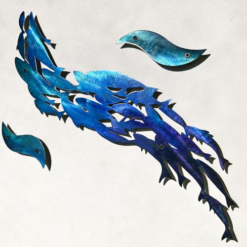 LiveInUrban Coastal Wall Art School of Fish Metal Wall Sculptures, Ocean Beach Themed Metal Hanging Home Decoration 3PCS 15.9"x11.5" - color: school of fish