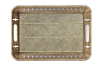 Sturdy 16" Rectangular Decorative Metal Serving Tray - Champagne Gold with Filigree Decor for Coffee Table, Bathroom, Dresser, Centerpieces, Wedding