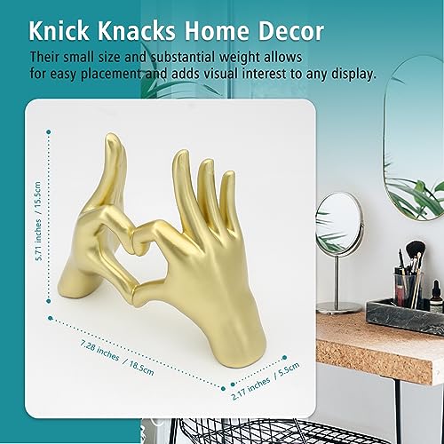 Accessoryway Gold Heart Hands Decor Sculpture,Small Love Heart Gesture Decorative Sign Sculpture for Wedding Dresser Shelves Desktop Knick Knacks Home Decor & Ring-Holder Display Stand - color: Gold