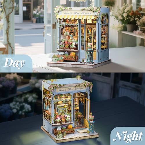 Book Nook Kit, DIY Miniature House Kits for Adult and Teens, Dollhouse Tiny Booknook Garden House Bookshelf, DIY Craft Gifts for Family and Friends (Anna's Blue Blossom) - style: Anna‘s Blue Blossom