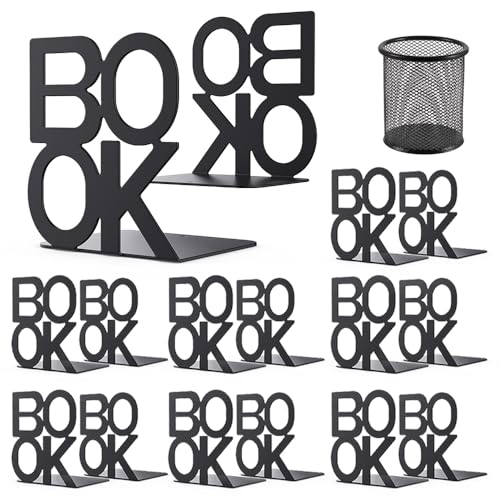 Book Ends - Decorative Metal Book Ends Supports for Bookrack Desk,Books, Unique Appearance Design,Heavy Duty (Black, 8 Pair) - color: Black, size: 8 pair