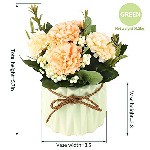SUPNIU Artificial Hydrangea Bouquet with Small Ceramic Vase Fake Silk Variety Flower Balls Flowers Decoration for Table Home Party Office Wedding (Pink) - color: Pink