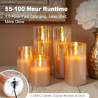 Rechargeable Flameless Candles, Realistic Flickering LED Flameless Candles Real Wax Candle with Remote Control and Timer, Gold Glass Electronic Candle, 1 Set of 5（Gold） - color: Rechargeable-Copper wire