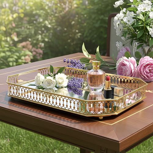 Durable Decorative Organizer for Dresser, Bedroom, Bathroom Countertops - Spacious with Handle in Your Desk Space Scratch-Resistant - Gold(Large)