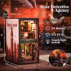 Cutefun Book Nook Kit, DIY Miniature Dollhouse Booknook for Adults, 3D Wooden Puzzle Bookend Bookshelf Insert Decor with LED Light, Gift for Craft Lovers (Rose Detective Agency) - style: Rose Detective Agency