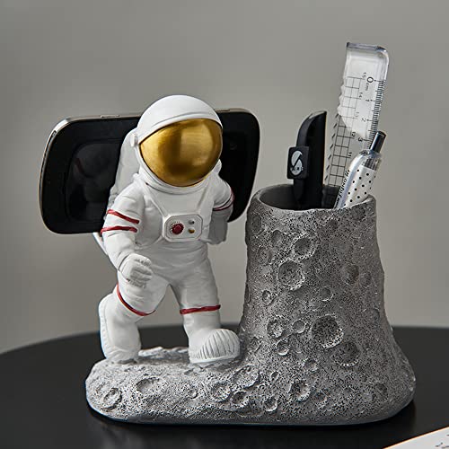 BUTILIVEEN Astronaut Pen Pencil Holder with Phone Stand, Resin Spaceman Pen Container Cell Phone Stand for home Office Desktop Decoration, Gifts for Space Lovers, Gifts for Christmas - style: Phone Pen Holder
