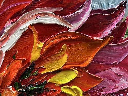 Art Hand Painted red Flowers Art Oil Painting 24x48 Thick Texture Abstract Wall Decorative Art Oil Painting - color: Yi034