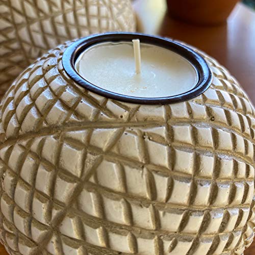 Luca Orb Tea Light Candle Holders (Gift Boxed Set of 2) Grid Pattern, Beige and White - color: Beige and White
