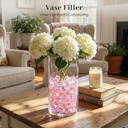 DomeStar 550PCS Bright Pink Vase Fillers, Small Acrylic Fake Ice Rocks Gems Crystals Diamonds for Table Centerpiece Fish Tank Table Scatter Photography Props Display (0.4 * 0.6) - color: Bright Pink