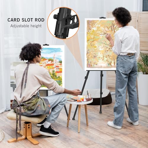 Art Painting Tripod Easel Stand - Portable Adjustable Display Artist Metal Easel with 1 Bag for Tabletop/Floor Painting, Height from 17 to 66 inches, Sturdy for Drawing, Displaying - Black - style: Black
