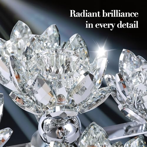 Crystal Candle Holders Lotus Candelabras Silver Arch Candlestick, Centerpiece Table, Home Hecor for Wedding, Dinning Room, Coffee Table, Kitchen, Living Room, Entryway (5 Arms, Taper Candle) - color: Silver, size: 5-Arm