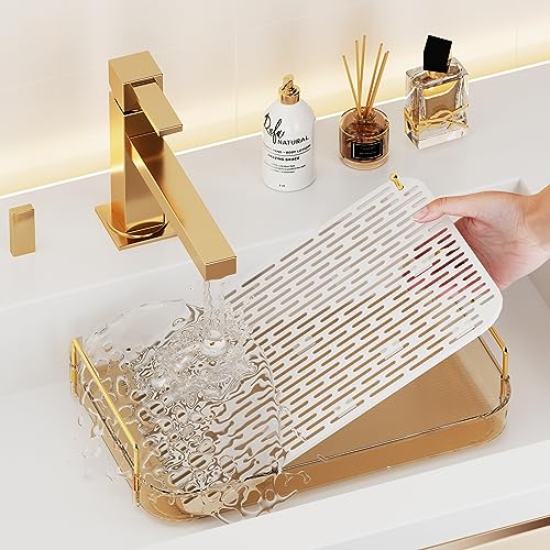 Seoneiro Whiskey Tray, Glass Cup Rack, Mug Holder, Coffee Cup Organizer, Bathroom Countertop Organizer with Drain Board Wine Glass Decorative, Food Tray, Kitchen Spice Rack - color: Amber-2