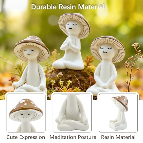 Meditation Mushroom Resin Statues – Cute Yoga Mushroom Figurines for Desk, Home, Office & Garden Decor – Zen Resin Sculptures for Living Room, Patio, Tabletop & Backyard (3 Pack, Mushroom) - size: 3 Pack