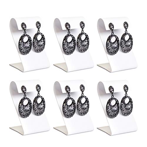 MOOCA 6 Pcs Earring Stand Display, White Faux Leather, 3 1/4 in H, Earring Jewelry Display Stands - color: White Faux Leather, Regular
