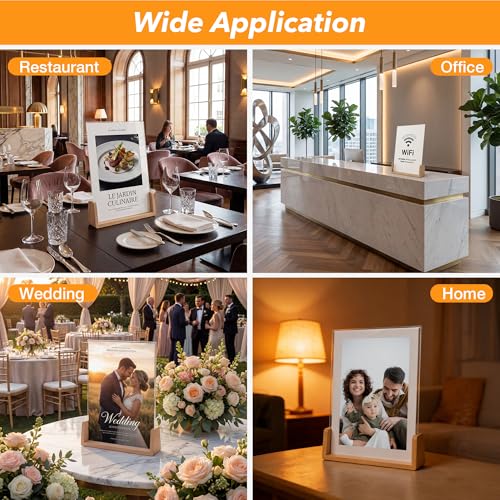 Acrylic Sign Holder 8.5 x 11 with Wood Base 3 Pack, Anti-Slip Silicone Bottom Menu Stand for Table, Clear Double Sided T-Shape & Slanted L-Shape Flyer Display for Office, Restaurant, Wedding - color: 3pk