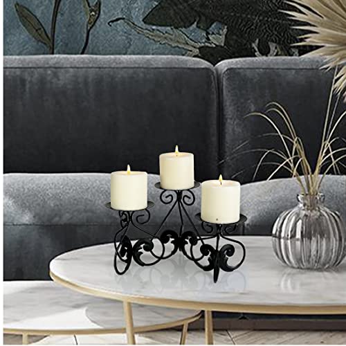 Lily’s Home Elegant Scrollwork Fleur De Lis Pillar Candle Holders, Wax & LED Candle Stands, Black, Set of 3. Candles Not Included - color: Fleur De Lis