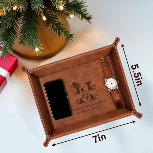 Engraved Leather Valet Tray – Personalized Mens Dresser Organizer Tray with Custom Name – Christmas Gift for Dad, Husband, or Men – Nightstand Organizer - style: Christmas