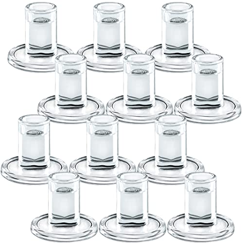 12pcs Taper Candle Holders, Glass Crystal Candlestick Holders Bulk, Clear Candle Holders for Dining Table Centerpiece - color: Transparent