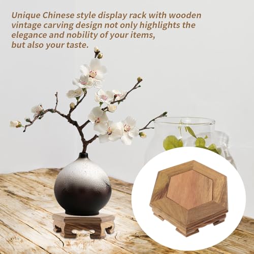 Wooden Display Stand Base 4.65" x 1.38" Hexagonal Wood Carved Pedestal Oriental Style Home Decoration for Vase, Flower Pots, Teapot, Table Lamp, Fishbowl - style: Hexagonal
