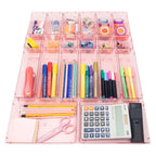25 Pack Desk Drawer Organizer Set,Vanity and Desk Drawer Storage Bins,Clear Plastic Drawer Organizer Trays for Makeup,Office,Bathroom and Kitchen(pink)