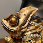 GENUINQ Steampunk Lizard Chameleon Statue Hand Painted Sculpture Resin Cyborg Sci-fi Collectible Figurine with Cool Gear for Home Table Book Shelf Man Cave Decor Gold