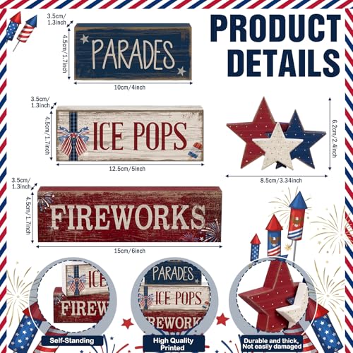 4 Pcs 4th of July Decorations Patriotic Tiered Tray Decor Memorial Day Tabletop Decoration Red White Blue Table Centerpieces Parades Star Decorative Trays for Tiered Tray Home Shelf 250th Anniversary - style: Parades Star