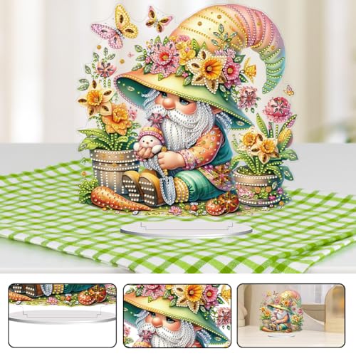 5D Tabletop Diamond Art Painting Kit Ornament, Stand Up Special Shaped Crystal Diamond Art Desktop Kits for Adults Craft Gift - Gardening Gnome (Yellow) - color: Gardening Gnome