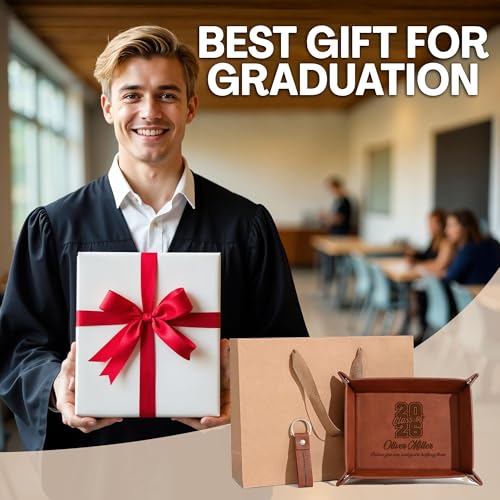 Personalized PU Leather Valet Tray Class of 2026 Graduation Gift with Engraved Name for Men, Boyfriend, Custom Graduation Tray Leather Dresser Organizer for Him & Her, Engraved Catchall Gift - style: Graduation
