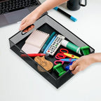 Elsjoy 2 Pack Desk Drawer Organizer Tray, Metal Mesh Desktop Storage Tray Office File Organizer with Handle, Portable Large Storage Basket for Office Supplies, Craft, Magazine, Paper
