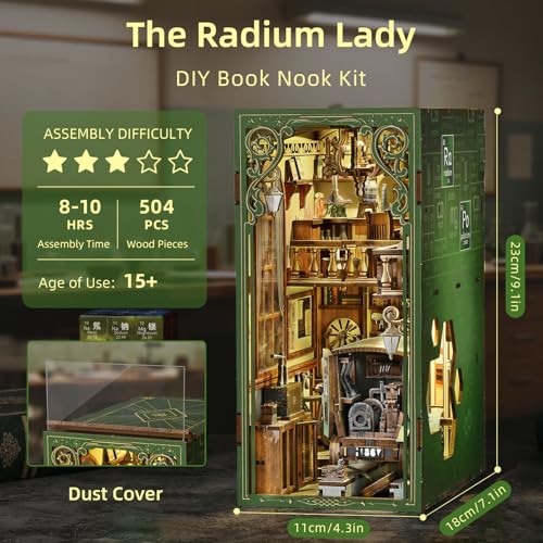 CCCDF Book Nook Kit - 3D Wooden Puzzles for Adults, DIY Scene Miniature Kit, Tiny House Booknook Craft Bookshelf Decor Mini Scale Model, Gifts for Puzzle Lovers (The Radium Lady) - style: The Radium Lady