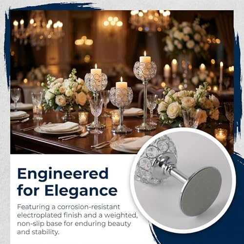 Crystal Candle Holders 2 Set of 6 - Sliver Vintage Hollow Ball Candle Stand for Table Centerpiece, Crystal Metal Tealight Candlestick for Wedding, Dining Room Decor - color: Silver, size: 2 Sets(6 Pcs)