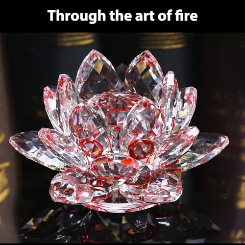 Crystal Figurine Flower Decor Glass Ornaments Transparent Crystal Figurine for Home,Office,Gift Decoration(Red) - color: Red