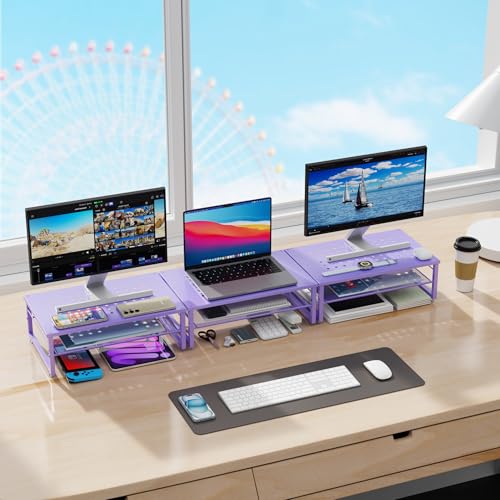 gianotter 2-Tier Metal Monitor Stand Riser, Office Desk Storage Organizer for Computer Monitor, Laptop, Printer, Office Supplies (Purple) - color: Purple