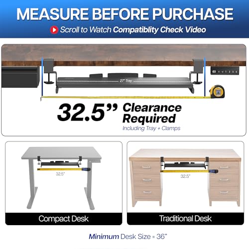 VIVO Large Keyboard Tray Under Desk Pull Out with Extra Sturdy C Clamp Mount System, 27 (33 Including Clamps) x 11 Inch Slide-Out Platform Computer Drawer for Typing, Black, MOUNT-KB05E - color: Black, size: 27 inch