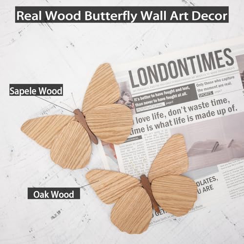 2 Pack Handmade Wooden Butterfly Wall Art Hanging Decor Butterflies Wall Art Hanging Sculpture for Bedroom Bathroom Living Room Butterfly Home Decoration for Kids Baby Nursery Room Decor (Beige) - color: Beige