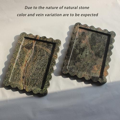 Natural Luxury Scalloped Marble Tray 10.8"x8", Rectangle Vanity Tray for Bathroom Kitchen Counter, Decorative Tray for Dresser Home Decor - Rainforest Green - color: Rainforest Green