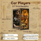 TOYQI Book Nook Kit, Book Nook Kits for Adults, DIY Miniature Dollhouse Kit 3D Wooden Puzzle Booknook Bookend with LED Light - style: CAR PLAYERS
