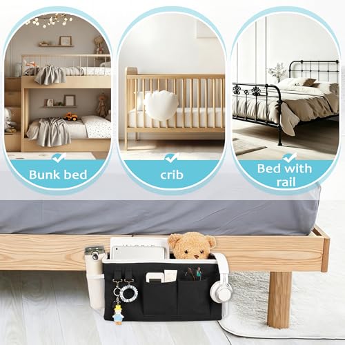 Loghot Bedside Caddy/Bedside Storage Bag Hanging Organizer for Bunk and Hospital Beds,Dorm Rooms Bed Rails,Can be Placed Glasses,Books,Mobile Phones,Keys (2pc Black) - color: 2pc Black